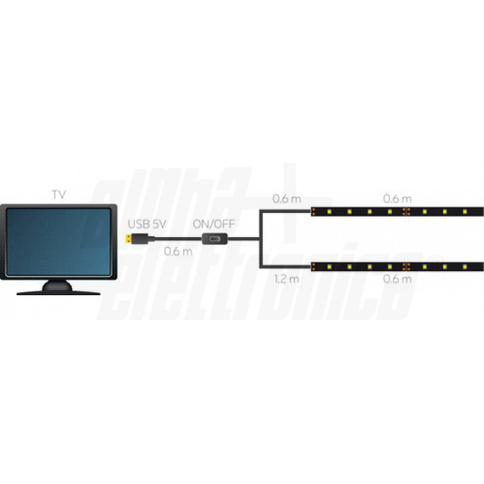 Kit striscia Led BIANCO CALDO 2,25W/m USB 5V 2 x 0,6m – Plug and play - immagine 3