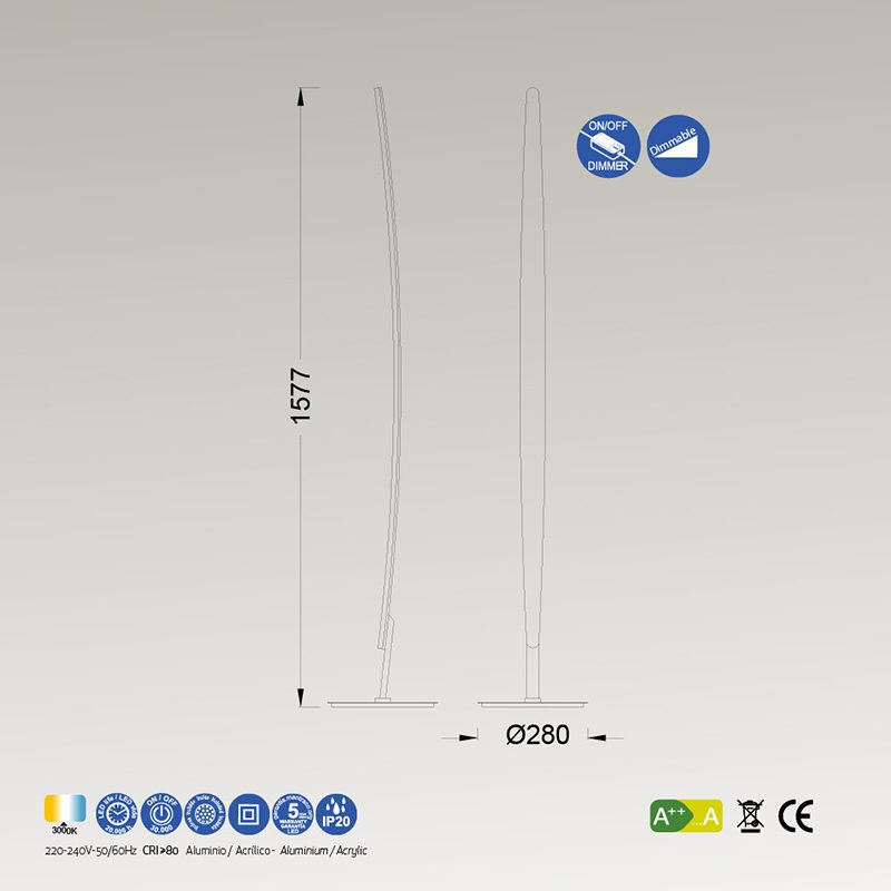 Lampada da terra Led alluminio Hemisfèric – Mantra - immagine 3
